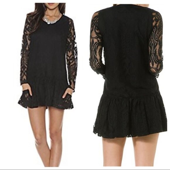 Lovers + Friends Heart Baby Doll Black Lace Dress - Picture 1 of 6